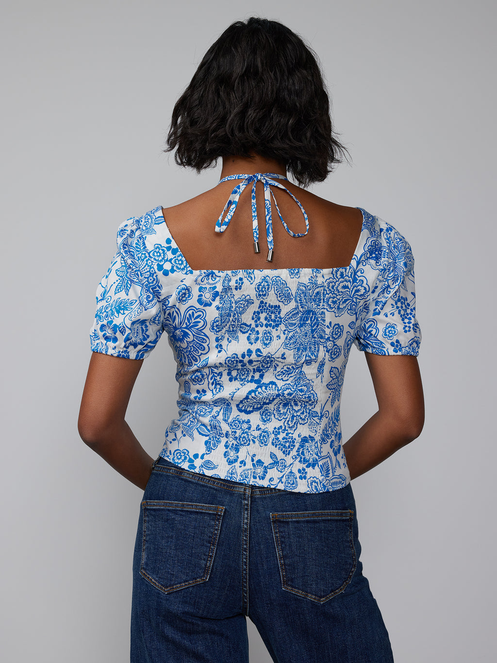 Puff Sleeve Tie Neck Paisley Print Top