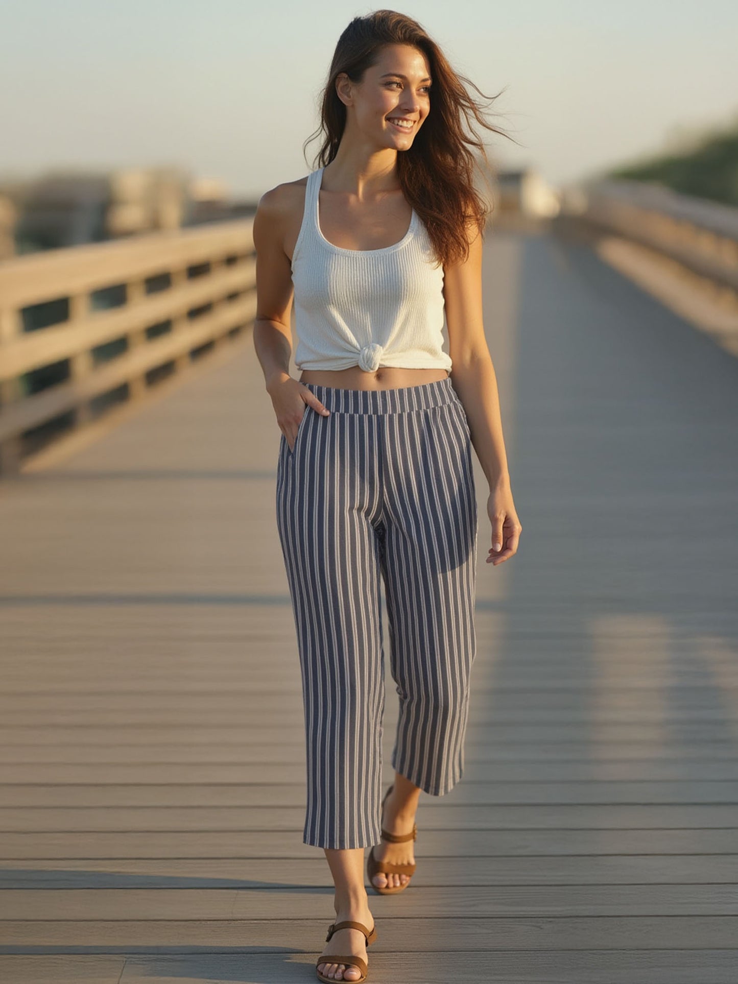 Striped Bengaline Pull On Pant