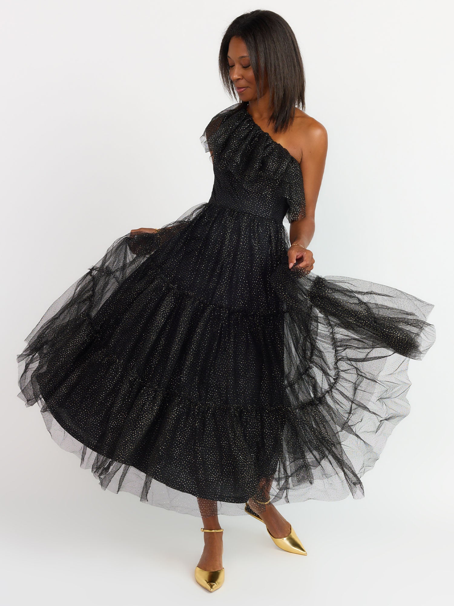 Flying Tomato One Shoulder Glitter Tiered Dress - Brands We Love