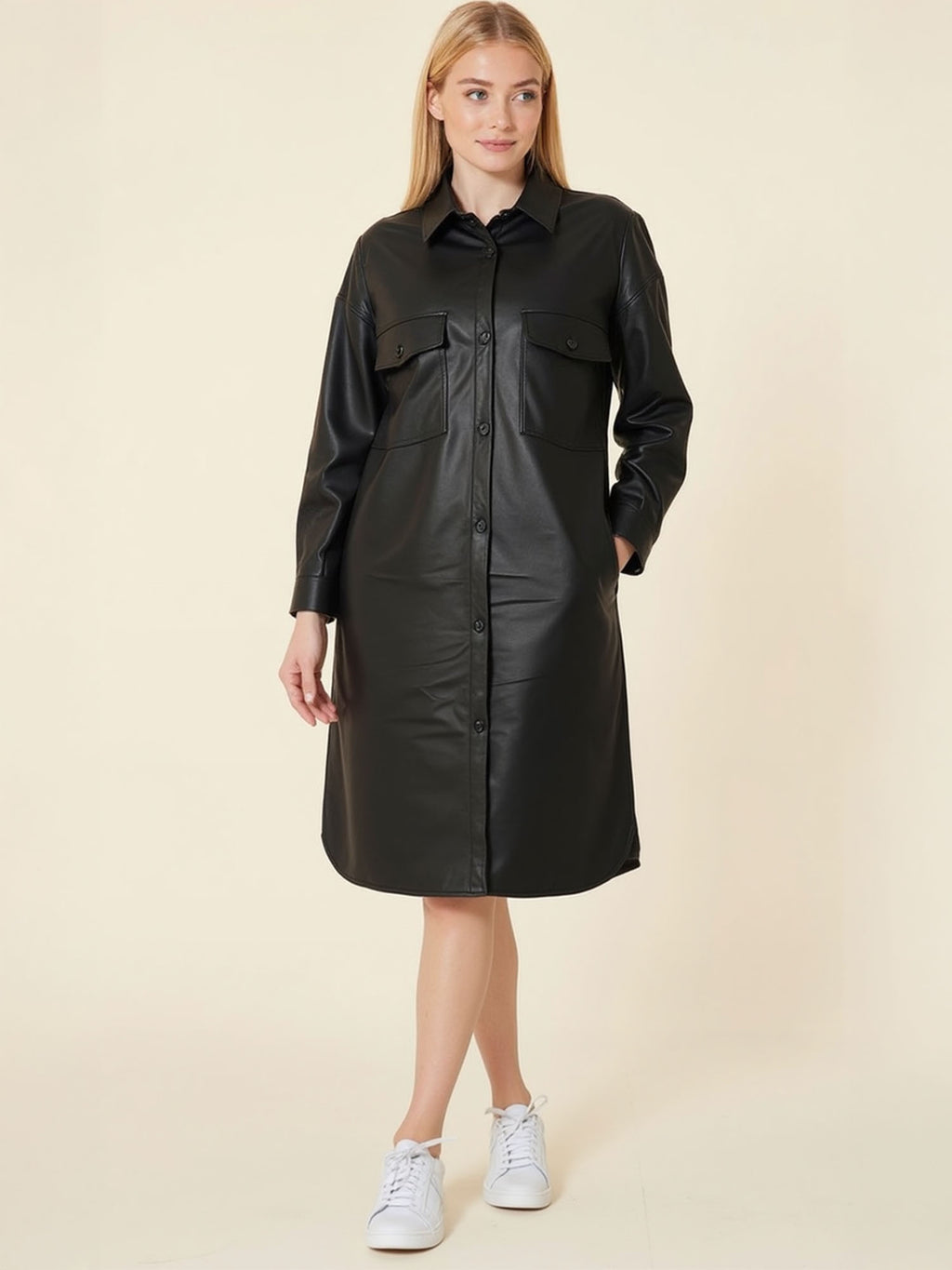 Faux Leather Shirt Dress