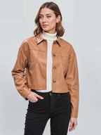 Cropped Vegan Leather Utility Shacket