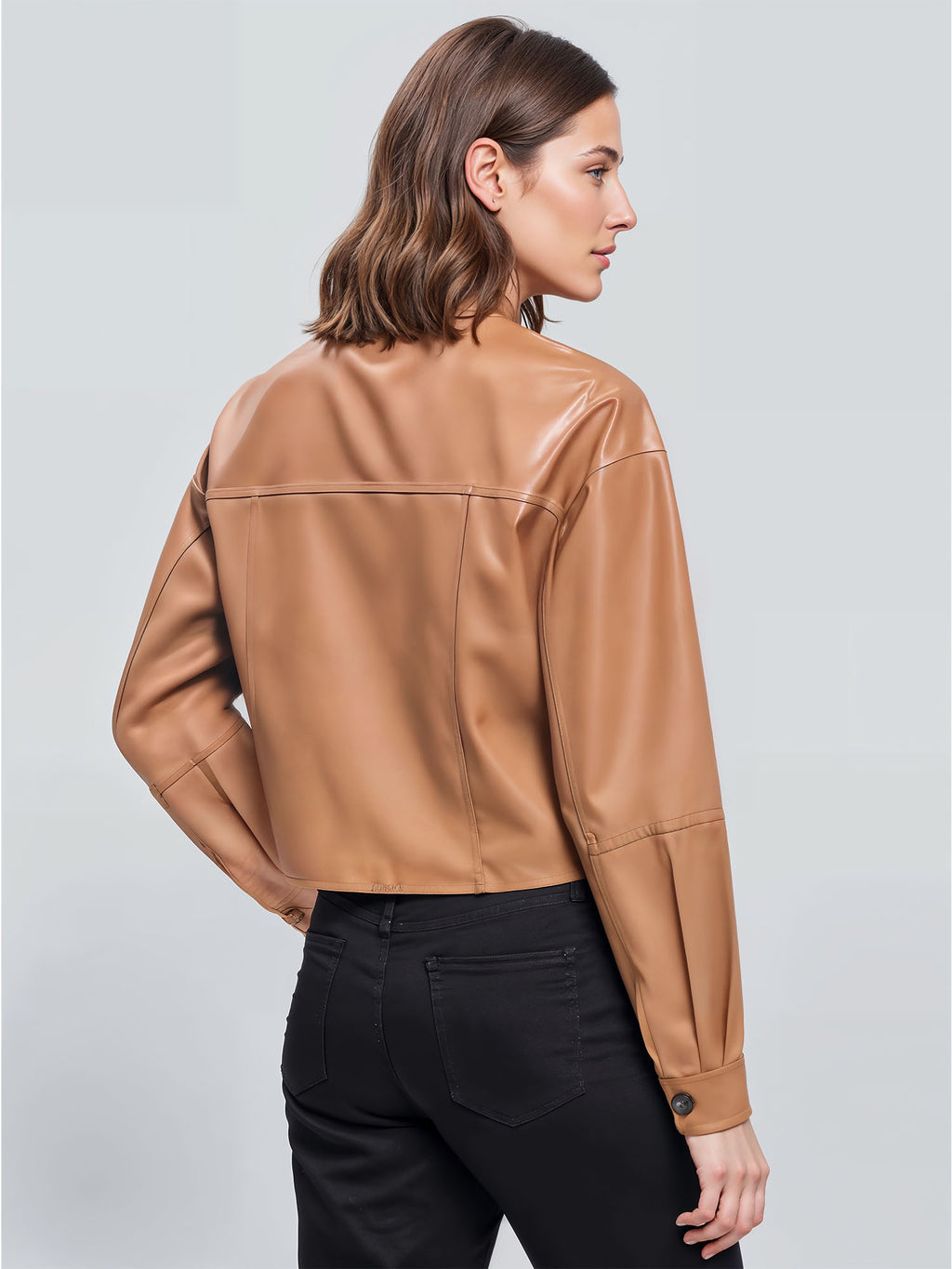 Cropped Vegan Leather Utility Shacket