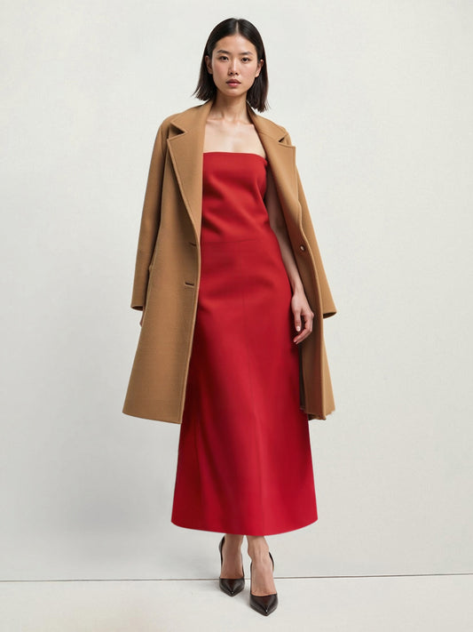 Notched Lapel Button Front Long Coat