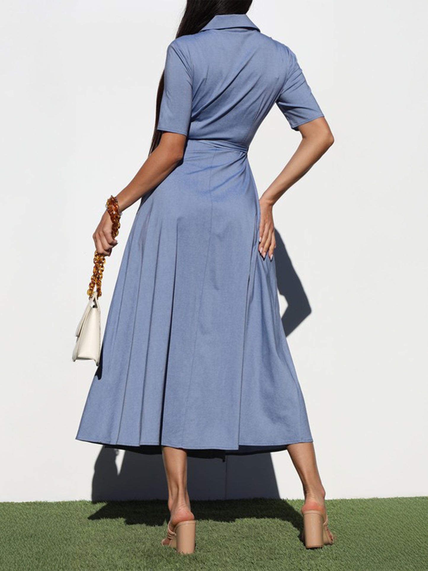 Wrap Tie Waist Midi Shirt Dress